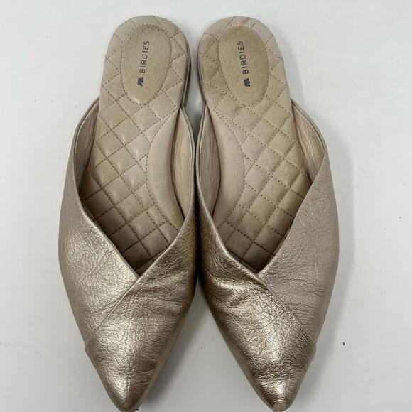 Birdies The Swans Flats Womens 8 Slip On Shoes Metallic  Gold Leather Pointed - Picture 2 of 8